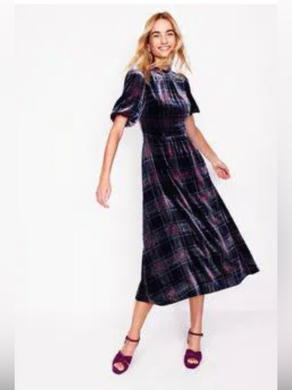 Boden high neck velvet plaid midi dress size 8 nwt style d1095 - Picture 2 of 8